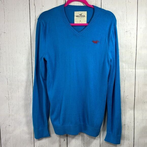 Hollister Mens Aqua Blue V Neck Sweater Coastal Preppy Classic Casual Everyday - Picture 5 of 13